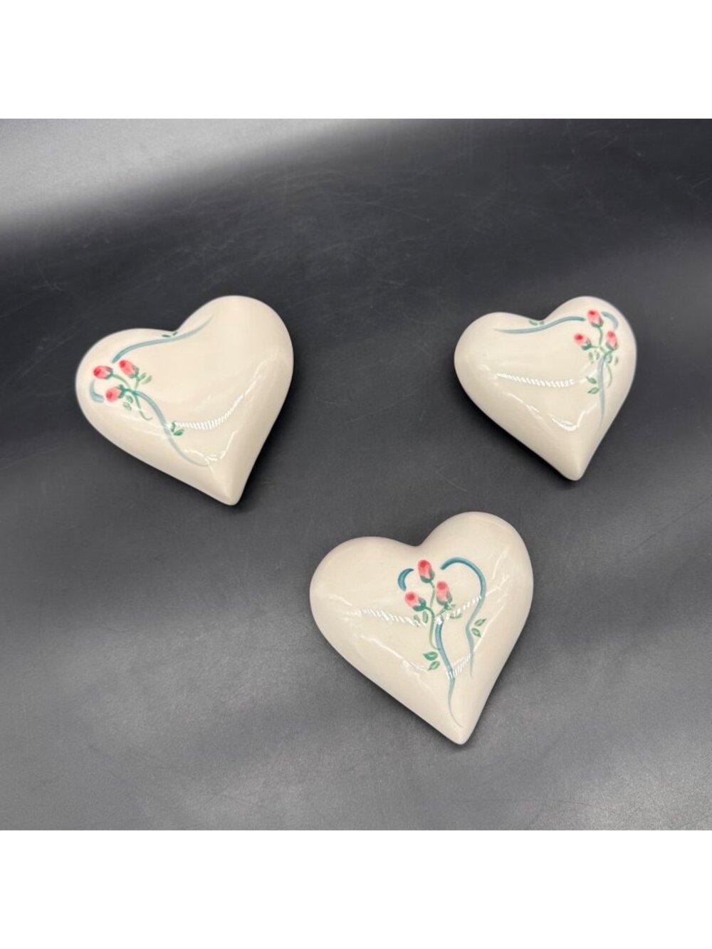 Vintage Heart Wall Hanging Decor Pink Roses 1980s Cottagecore Ceramic Set of 3